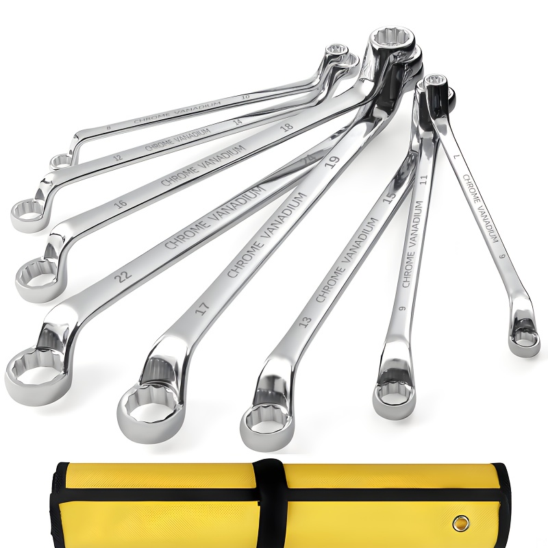 

Offset Box Wrench Set, Metric, Set Of 8, 6-24mm, 75 Degree, Cr-, In Rolling Pouch Yellow Abrasion-resistant Canvas Bag Portable Tool Set Hand Tools Auto Repair Tools