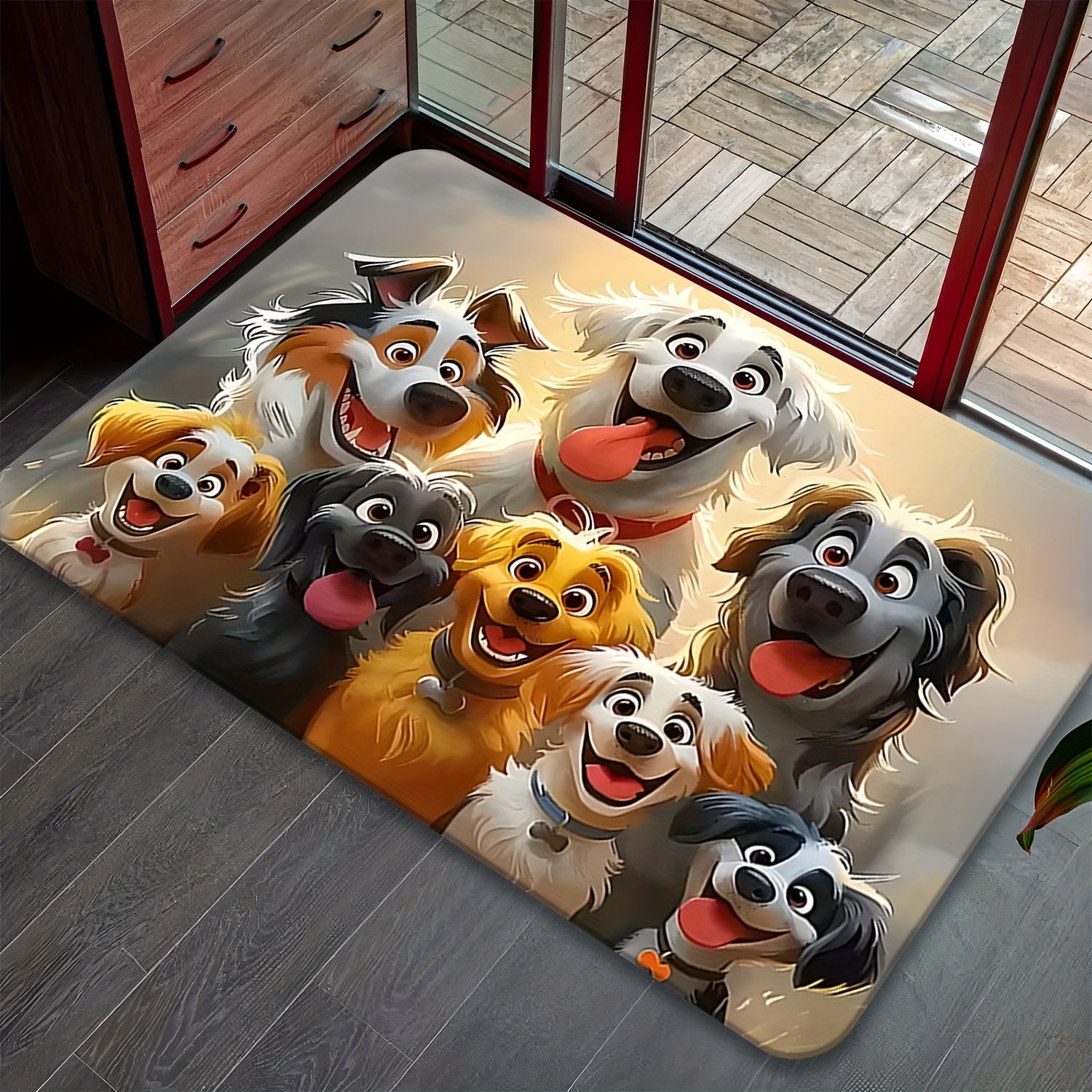 TEMU 1pc Cute Puppy Pile - Soft Adorable Smiling Puppies Suitable For Indoor/outdoor Use, Machine Washable Mat For Room, Bathroom, Entryway -