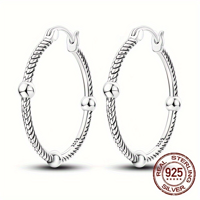 

1 Pair S925 Sterling Silver Trendy 3 Ball Snake Bone Circular Hoop Earrings Sparkly Zircon Elegant Luxury Style Exquisite Female Women Gift Wedding Party Jewelry 2.2g/0.08oz