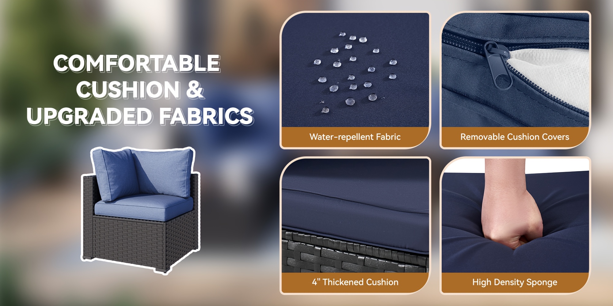 3 - 8pcs Outdoor Sectional Patio Furniture Set with Patio Umbrella/Outdoor Fire Pit | L-Shaped Wicker Rattan Conversation Set | 4