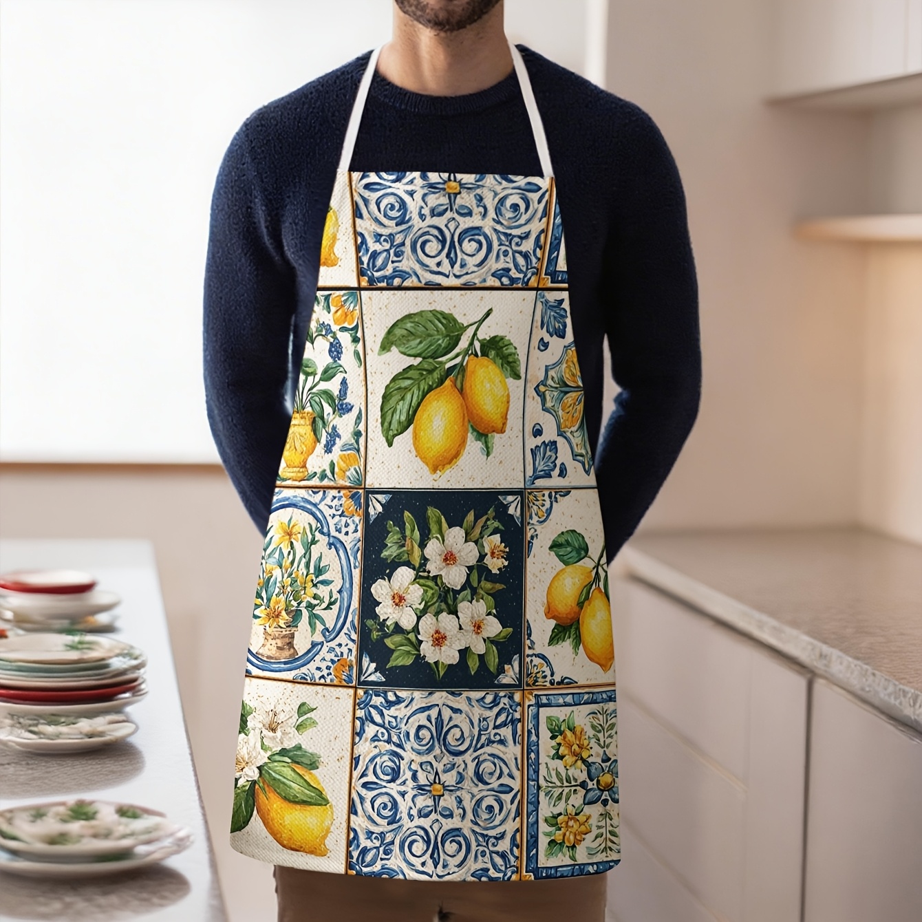 TEMU 1pc Creative Lemon Element Printed Apron That Makes And Fashionable. Cooking And Party Fun Coexist With. Work Apron, Party Apron, Cooking Apron,