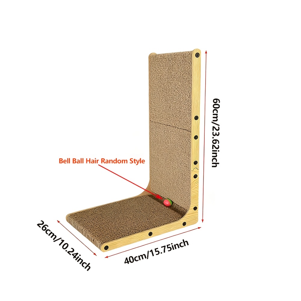 TEMU 60cm/70cm L-shaped Cat Scratching Board With Random Style Interactive Clock Ball, Durable High-density Corrugated Paper Cat Catcher, Stable And