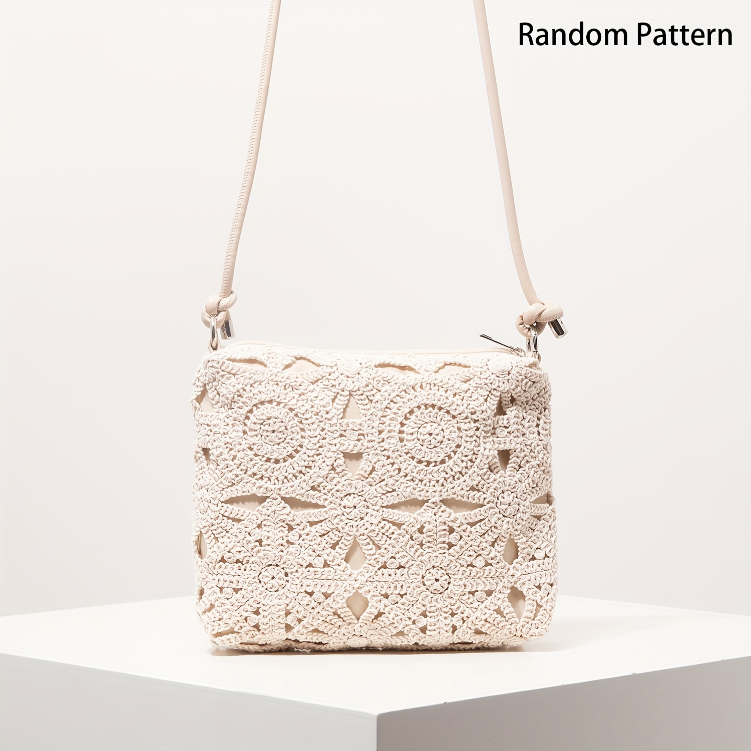 Pattern Hollow Crochet Woven Crossbody Bag, High-end Style Women's Shoulder Bag, Bohemian Beach Bag, Essential Travel Items, Beach Vacation, Holiday Leisure Straw Bag (random Pattern)
