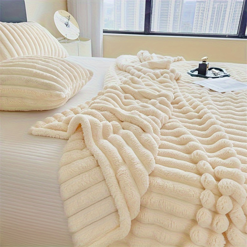 1pc contemporary   fleece throw blanket double layer plush leisure fur soft warm machine washable   cozy blanket for couch bed   ideal for air conditioning   use perfect christmas gift details 3