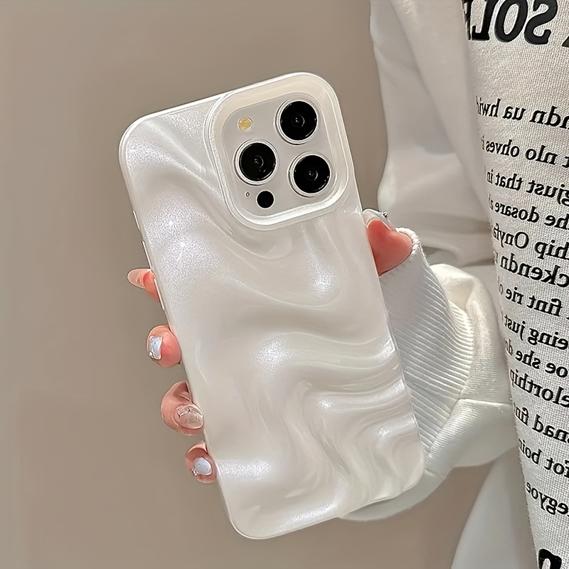 Pearl White Simple Elegant Three-dimensional Water Ripple Design Phone Case