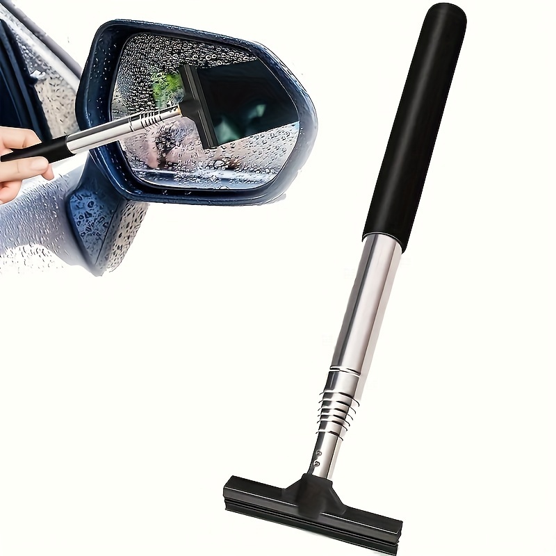  Car Rearview Mirror Wiper Telescopic Auto Mirror Squeegee  Cleaner 98cm Long Handle Car Cleaning Tool Mirror Glass Mist Cleaner  (Black) : Automotive