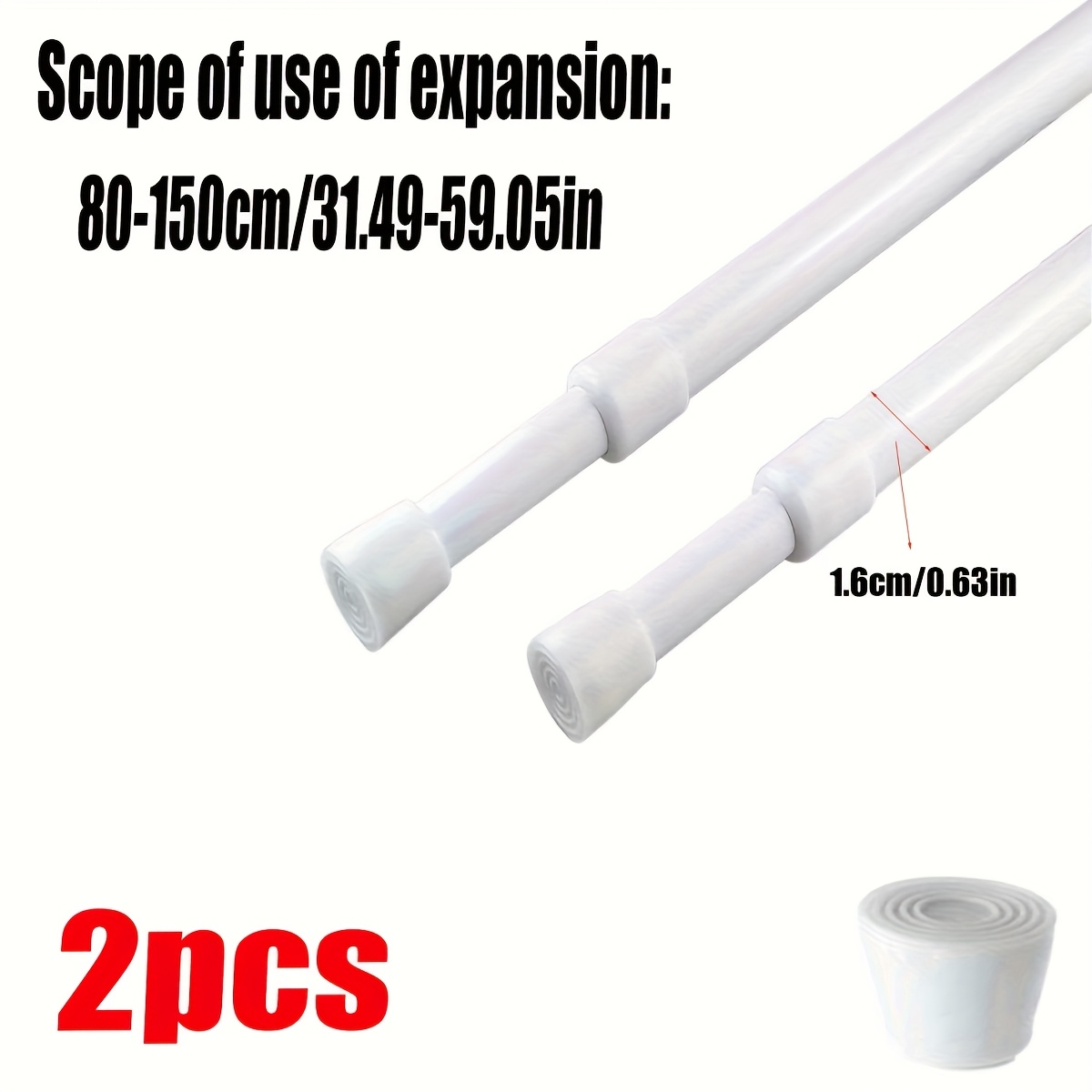 TEMU 2pcs (diameter 1.6, 2.2cm/0.62, 0.86in), Multifunctional No-drill Retractable Shower Rod, Built-, Strong Load-bearing, No Electricity Required,