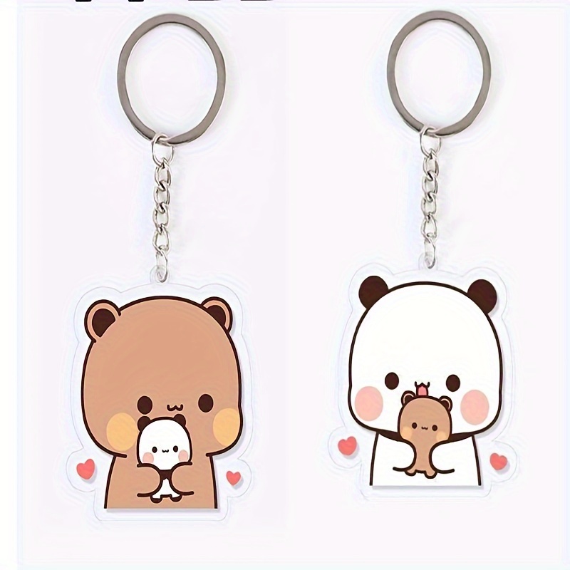 

A Pair Of New Fashionable Couple Keychains Cartoon Kawaii Acrylic Material Keychains Cute Schoolbag Couple Keychains Ornaments Surrounding Station Pendant Charm Gift Student Couple Keychains