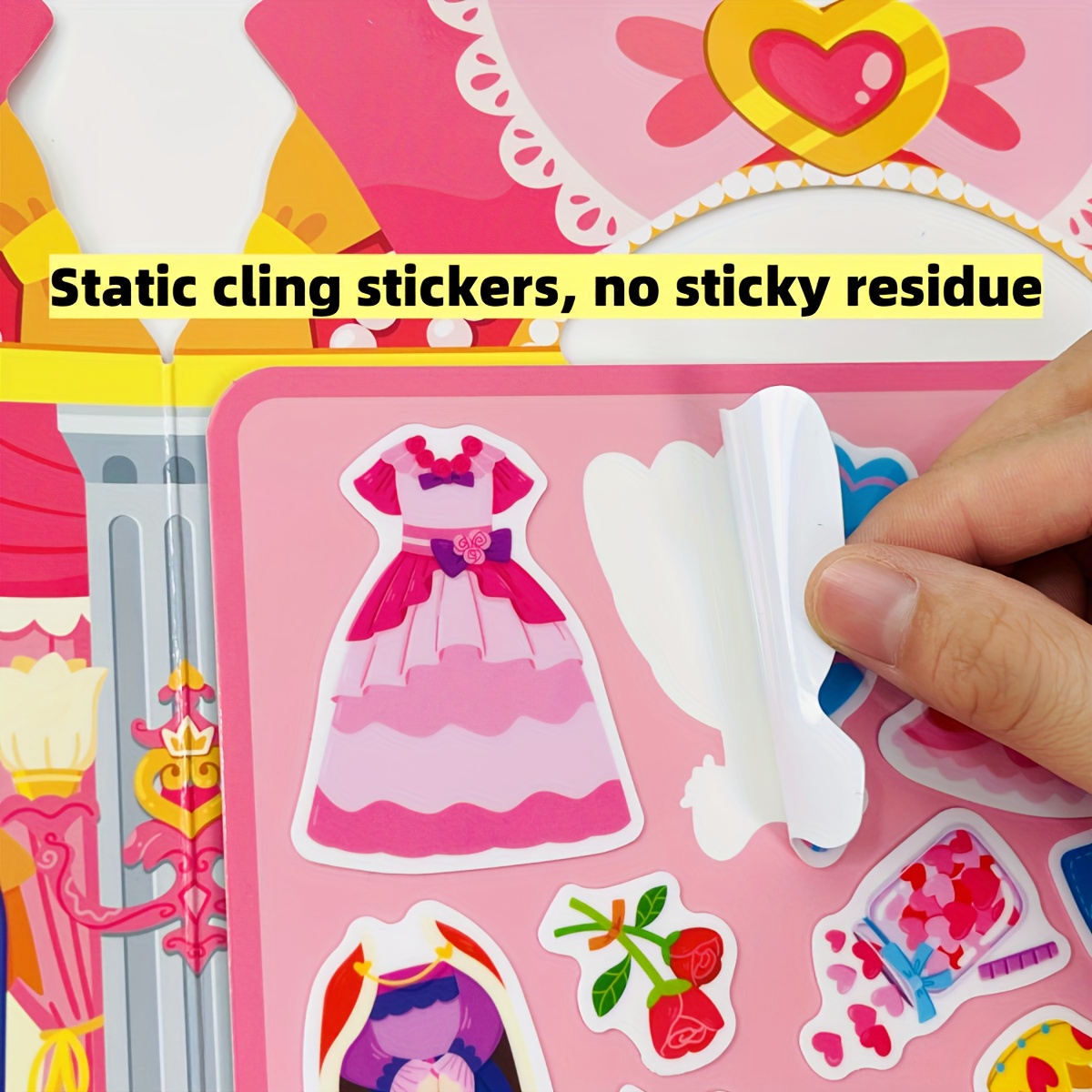 Reusable Princess   Stickers - DIY Scene Decals with Cartoon Princesses, Educational Cognitive Development, Self-  Static Cling Mounting,   Christmas, Halloween, Birthday Gifts, Ages 3+, Paper Material, Princess Party Decorations, Best for Christmas, Clothing Sticker, Paper Doll Dress Sticker, Paper Doll, Aesthetic/cheap Sticker