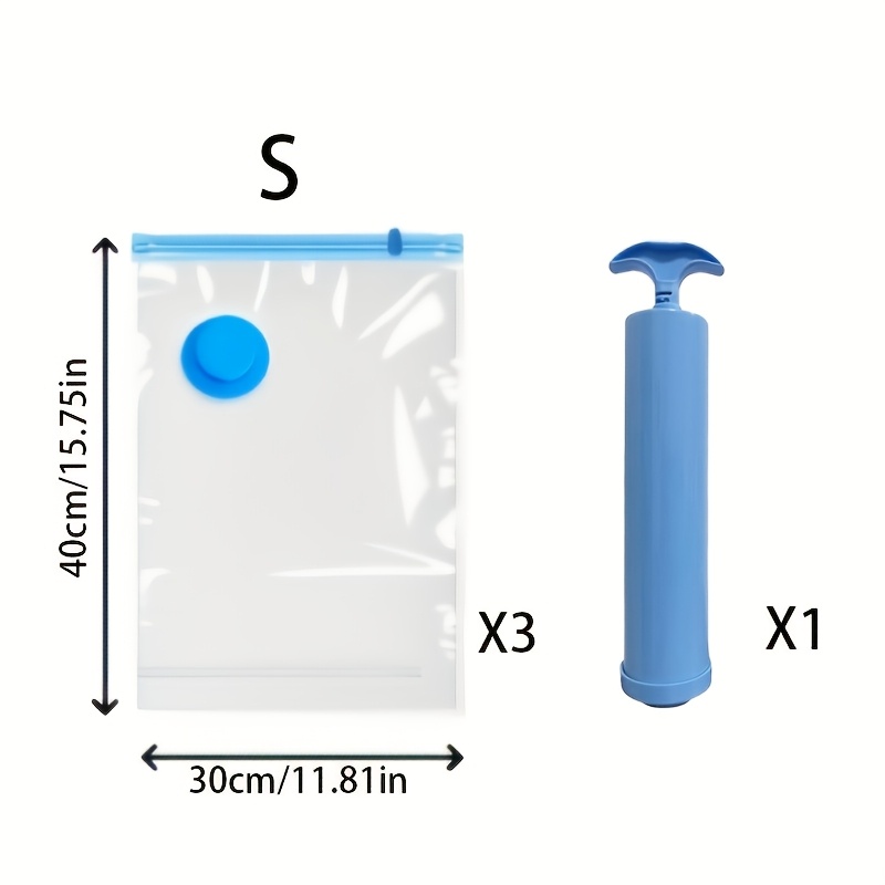 TEMU Set da 4 sacchetti sottovuoto a compressione con pompa manuale, disponibili nelle misure S/M/L/XL. set 3 sacchetti spessorati e 1 pompa manuale.