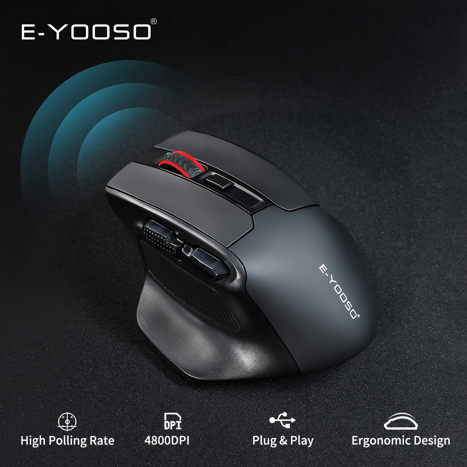 

E-yooso Wireless Gaming Mouse: Large, Ergonomic, 5-level 4800 Dpi, , In Single Mode (wireless Usb) And (bt 5.0 & 3.0 + Wireless Usb), Cordless Mouse For Laptop, Mac, Pc, , (batteries Not Included)