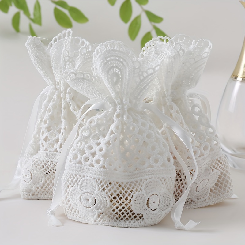 

5/10pcs Cotton Drawstring Gift Bags Embroidery Lace Floral Pouches For Christmas Wedding Birthday Parties Favor Jewelry Craft Bags