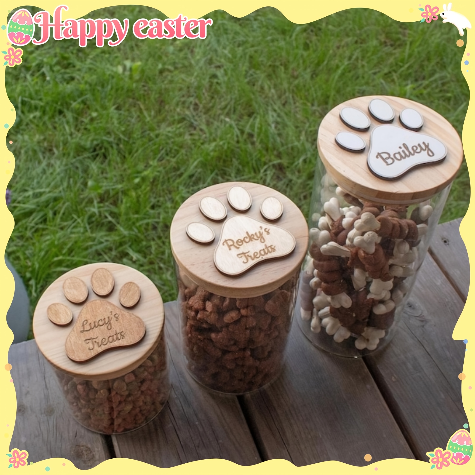 Customized Engraved Dog Food Container with Wooden Lid