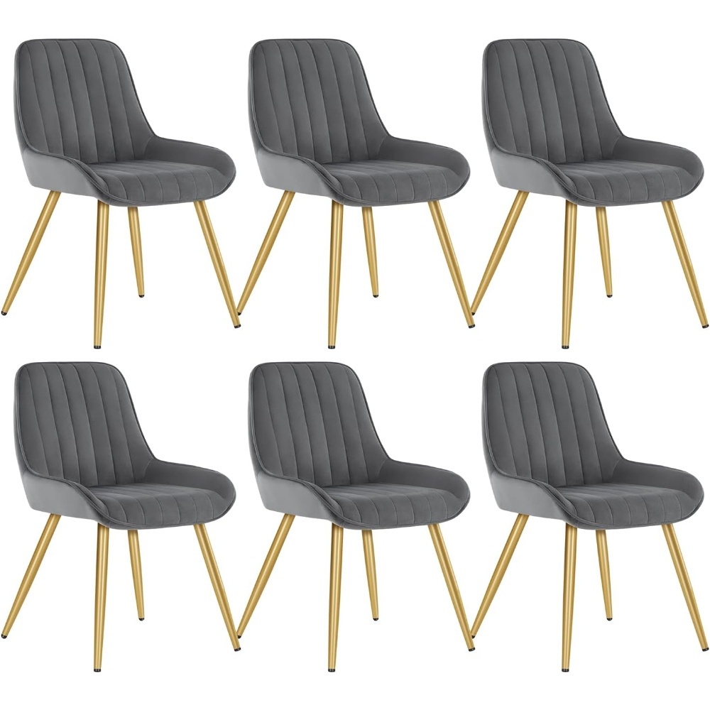 Image of 6pcs Dining Chairs, Retro Kitchen Chairs, Living Room Chairs, Velvet Cushion Vintage Chair, With Golden Metal Legs, Visitor Chair, Suitable For Dining Room, Living Room And Kitchen