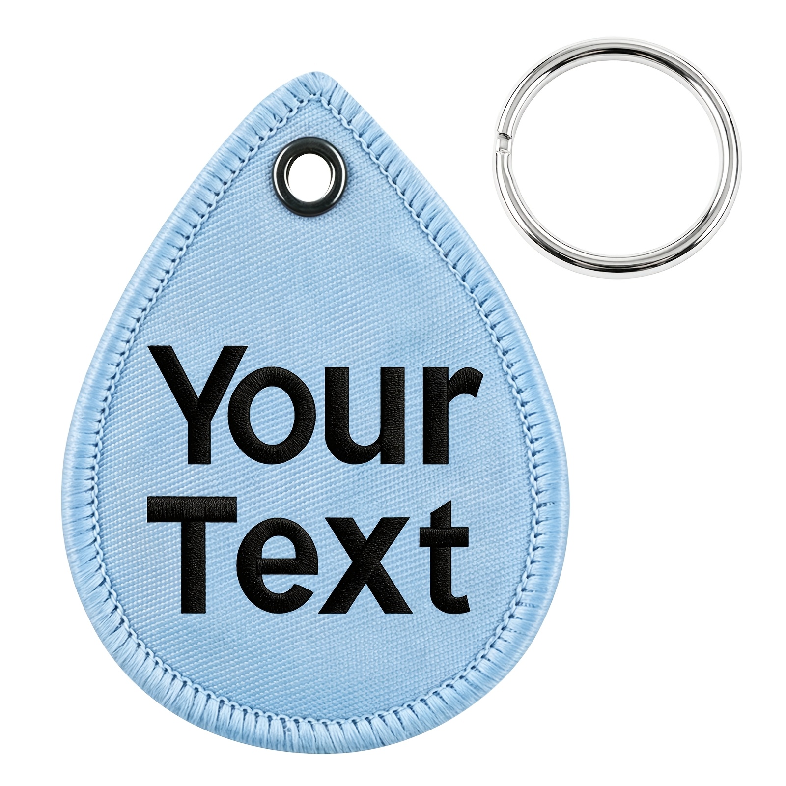 TEMU (customized) Personalized Drop-shaped Tag 1pc With A Ring Double-sided Embroidery Custom Embroidered Text Name Tag Embroidered Text On The Front