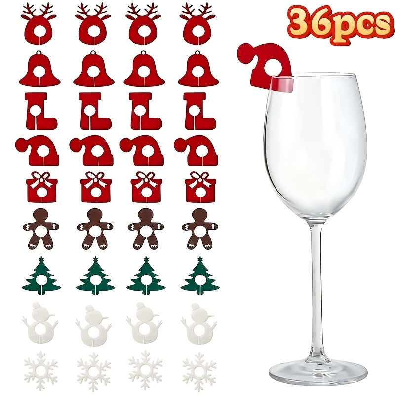 TEMU Set da 36 segnaposto natalizi in per bicchieri da vino, per bicchieri di Natale, 9 stili: omino di pan di zenzero, di , albero, renna, campana,