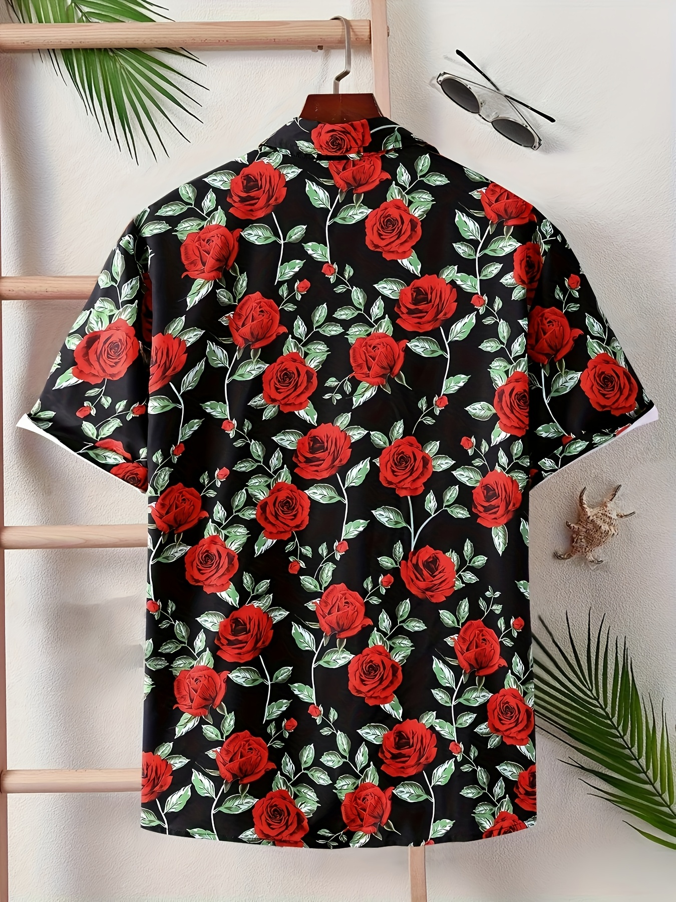 mens stylish rose botanical shirt short sleeve - Temu