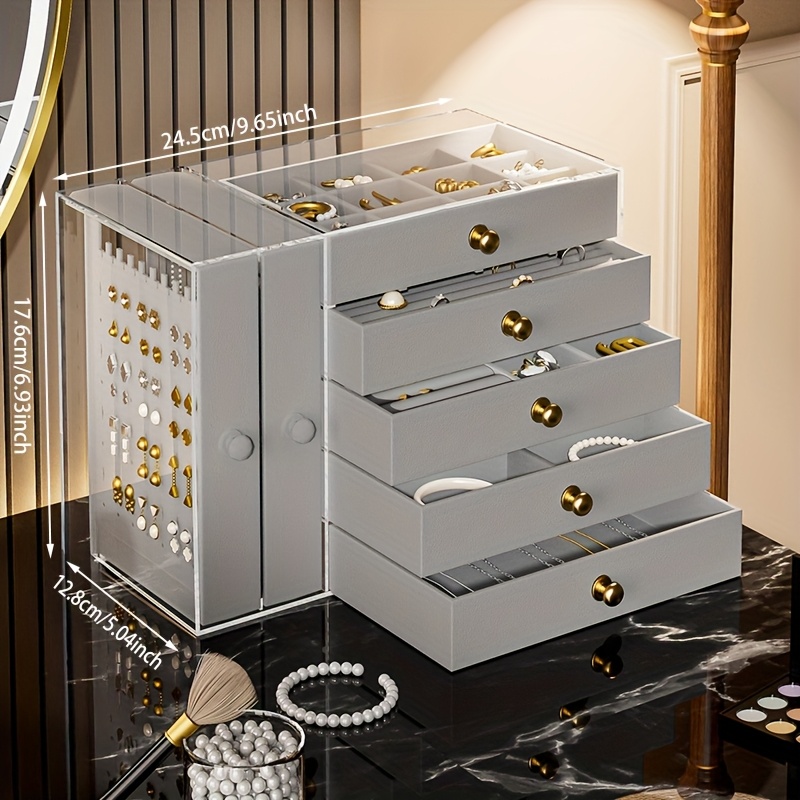 Organizador de Joyería Acrílico Transparente y Elegante con Cajones - Gran Capacidad Multinivel para Pulseras, Relojes, Anillos, Pendientes y Botones - Caja de Joyería Apilable para Organización en Tocador, Almacenamiento de Joyería