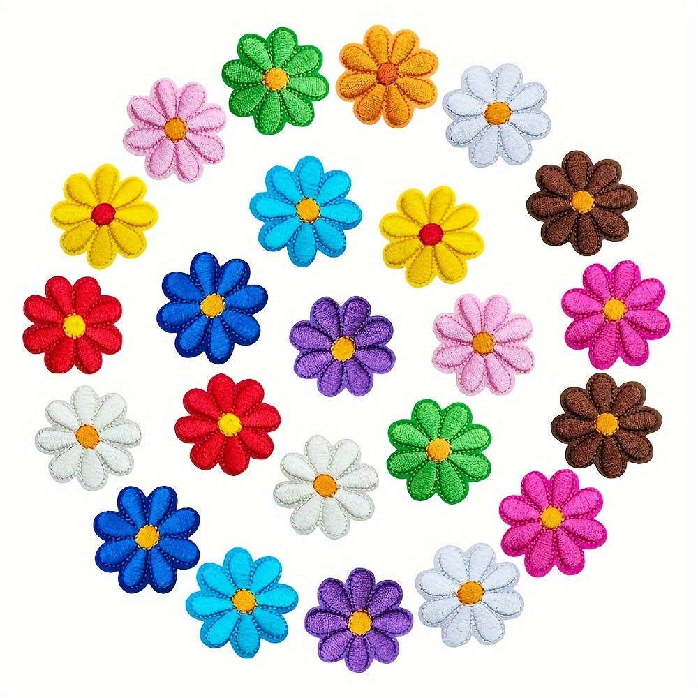 

24pcs Colorful Embroidered Flower Patches Set - Mixed Colors Iron-on/sew-on Appliqué For Backpacks, Hats, Jeans, Jackets