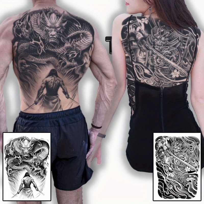 2pcs Large Waterproof Temporary Tattoo Sleeves, & Dragon Designs, Realistic Non-reflective Body Art For 1-2 Weeks, Perfect For Couples, Brothers, Or Personal Chest & Back Tattoos, Tattoo Supplies