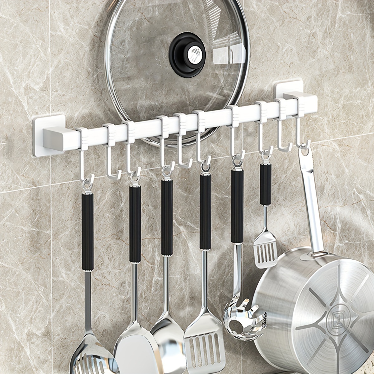 TEMU 1pc -mounted Utensil - Install No-drill Hanging Hooks For And Towel, Plastic Organizer