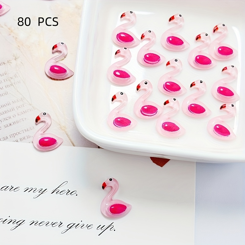 Image of 50/80pcs Resin Pink Flamingos, Handmade Materials, Nail Art Additions, Creative Jewelry Making, Decorations, Gift Fillers, Beads And Jewelry Craft Supplies
