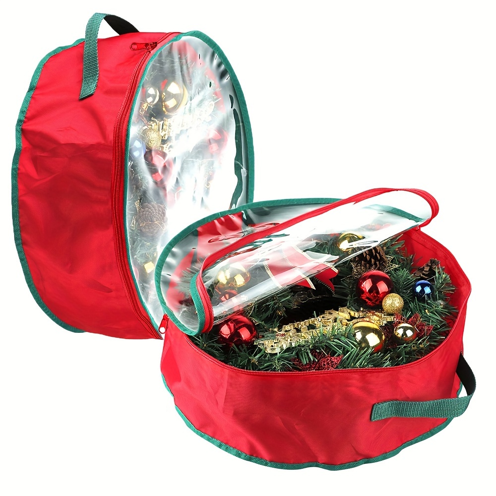 

Polyester Christmas Wreath Storage Bag For Holiday Garlands - Tear Resistant, Heavy Duty Handles, Slot, <3.2 Cu Ft, Under 27" Height, Lightweight <30 Lbs, For Adults 18+