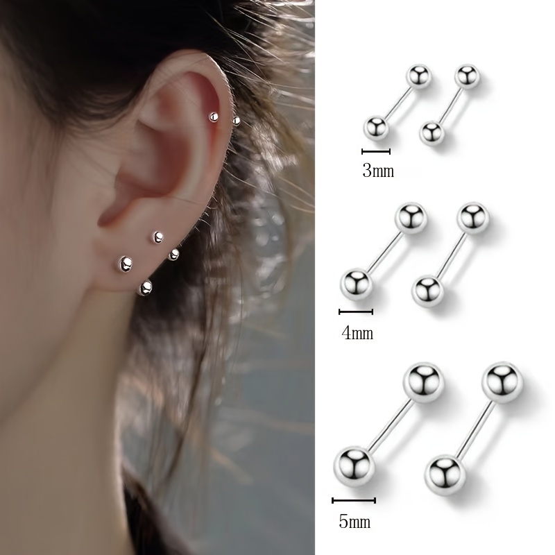 

Un ensemble de boucles d'oreilles en acier inoxydable, boucles d'oreilles barbell, vis à billes, cadeau délicat pour femme au quotidien