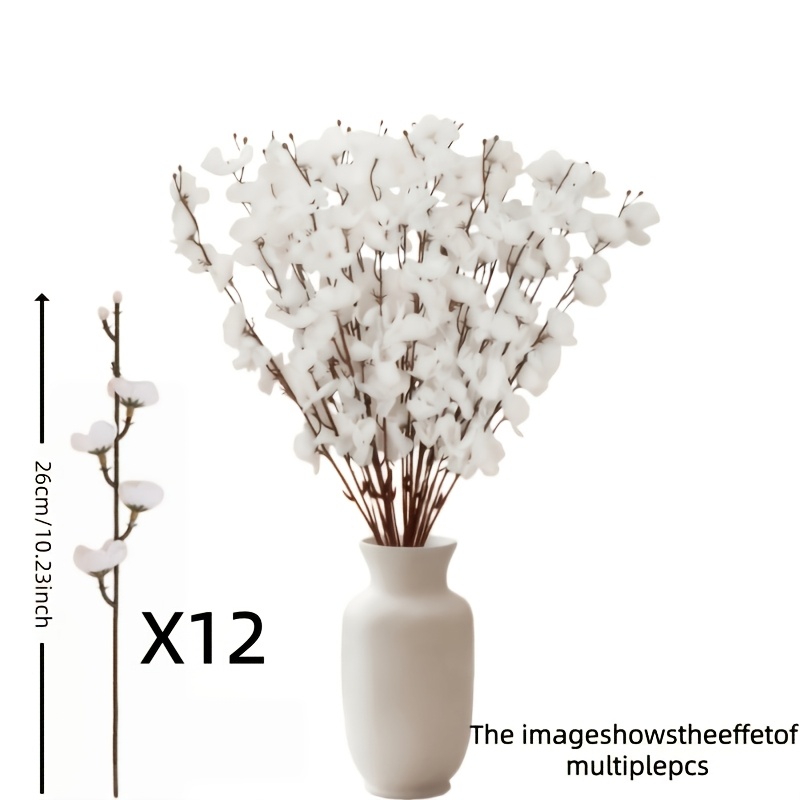 TEMU 12pcs Artificial White Plum Blossoms - Realistic Plastic White Jade Flowers, Suitable For Indoor And Outdoor Decoration, Ideal For Home, Office,