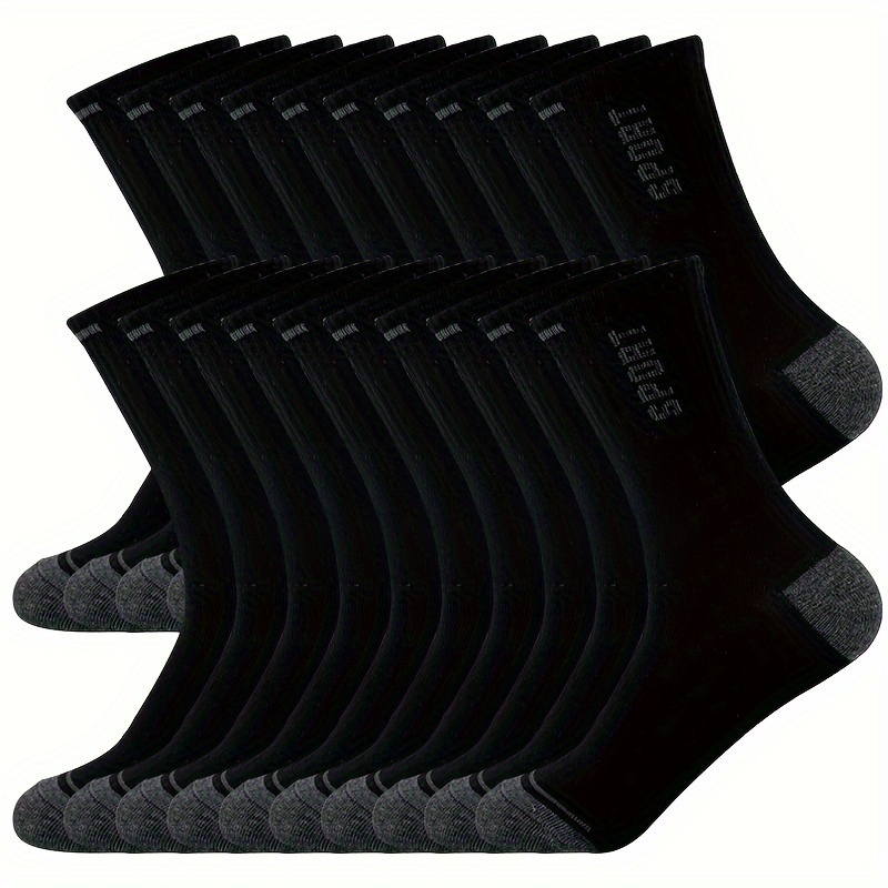 Image of 20 Pairs Of Men's Mid-calf Socks, Breathable Long Socks, Solid Color Versatile Sports And Casual Socks