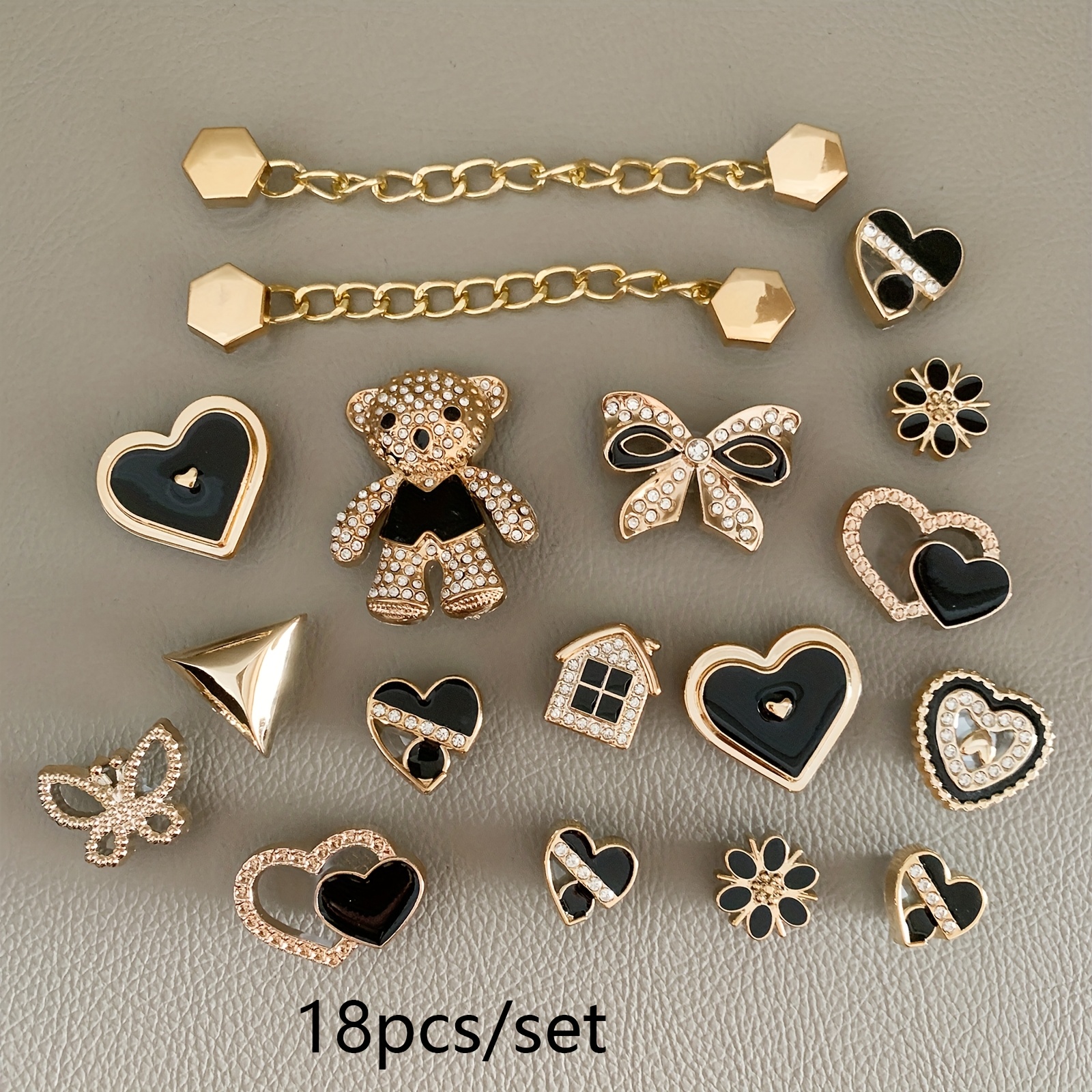 Image of 18pcs/set Diy Shoe Charms Set, Bear Bow Hearts Shoe Accessories, Cute Detachable Shoes Accessories, Gift Idea For
