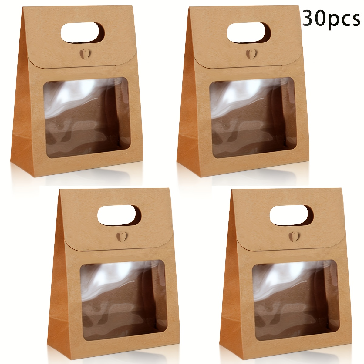 E-shop Geschenk für Sie/Ihn 30 Stück braune Kraftpapier-Boxen mit klarem Fenster, Papier-Geschenktüten, geeignet für Geburtstag, Hochzeit,