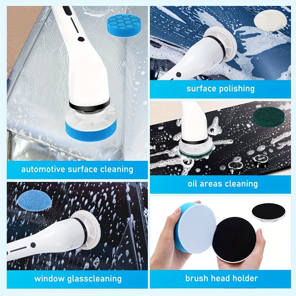 1 set electric spin scrubber with 8 replaceable brush heads power cordless electric cleaning brush with adjustable long handle rechargeable shower scrubber for bathroom kitchen bathtub tile shower and car cleaning supplies details 1