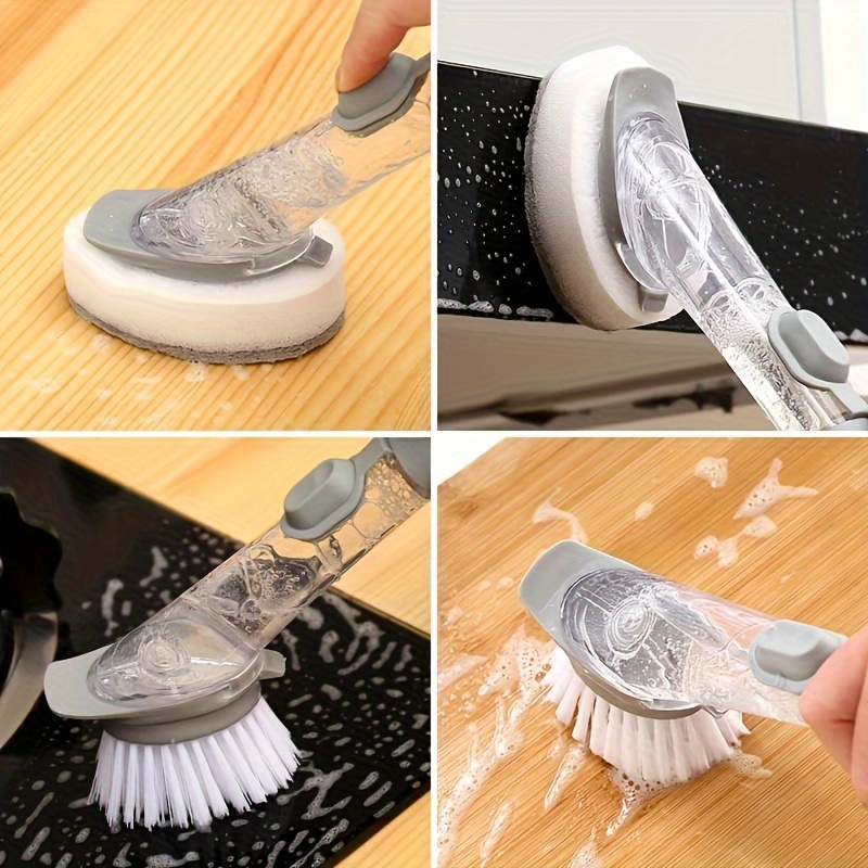 

Easy-press Long Handle Kitchen Cleaning Brush Set - , Oil-free With Automatic Liquid Dispensing For Pots & Dishes