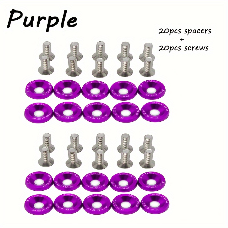 40pcs (20 Washers, 20 Screws) Car-style Modified Mudguard Washers, License Plate, Engine Bay Decoration Bolts, Car Decoration In Colors, License Plate Fasteners