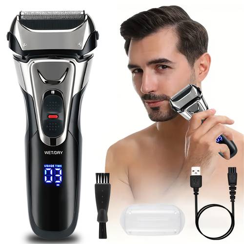 professional mens aluminum foil shaver usb charging with temple trimmer led portable shaver reciprocating 3 easy to remove suitable for car outdoor home and other perfect new year gift