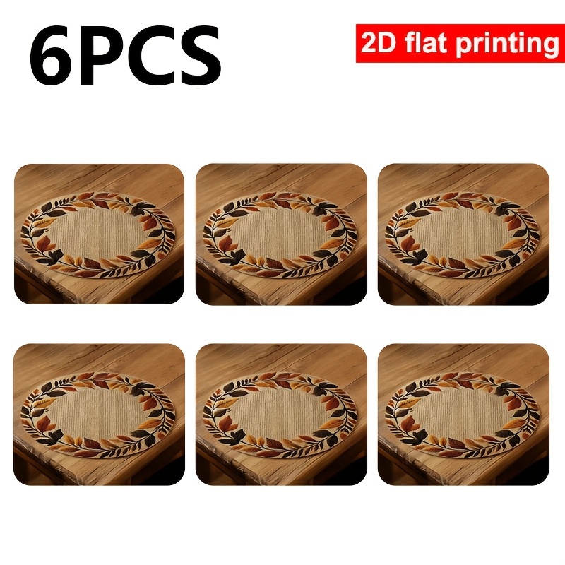 TEMU 6pcs Leaf Wreath Placemats, Suitable For Kitchen And Dining Tableâelegant Autumn Leaf Wreath Design, With Branches And Leaves, Soft Fabric,