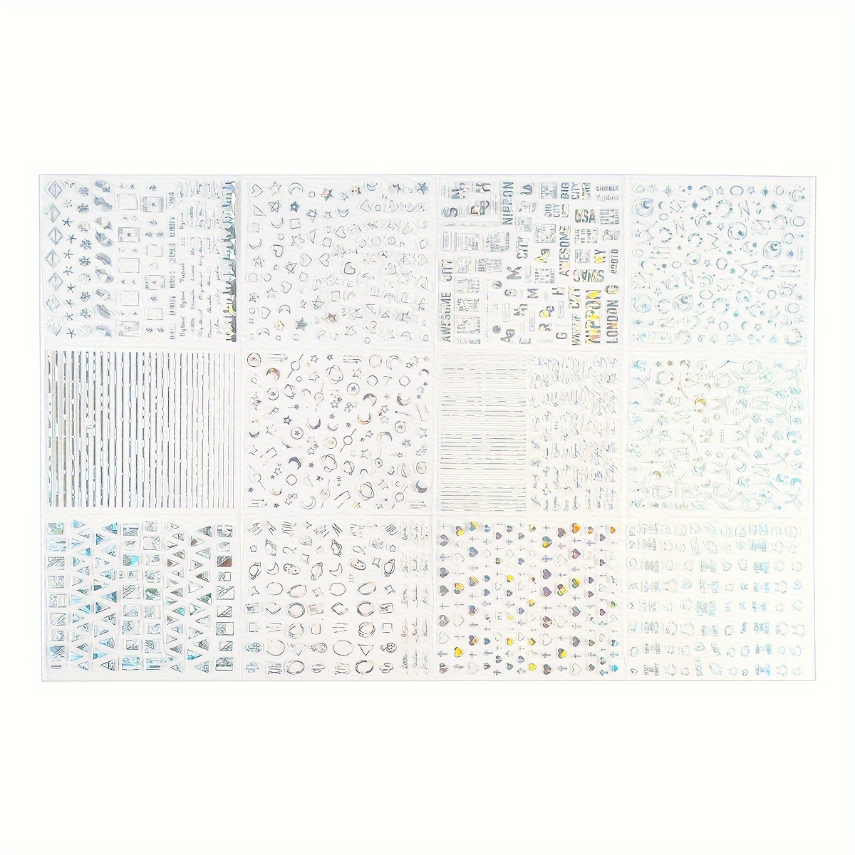 Image of 12 Sheets/set Starry Night Self-adhesive Stickers Decoration - Laser Silvery Star , Of Shape Designs Scrapbooking Diy Crafts & Nail Art