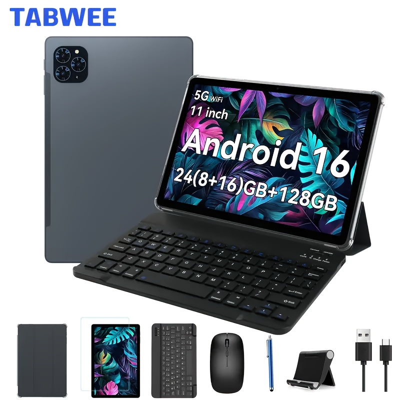 TABWEE T90 Tablet 2025 World's First Android 16 Tablet with Gemini AI, 11 Inch FHD Display, 24GB RAM 128GB ROM/2TB TF, T7280 CPU+13MP Camera, 8000mAh, Widevine L1, 2in 1 Tablets with Keyboard Mouse Stylus, Gaming Tablet, Work From Home Tablet, Lightweight Tablet, Modern Tablet, Highperformance Tablet, Premium Build Tablet, Octacore Tablet, Hd Display Tablet, Professionals Tablet, Gamers Tablet