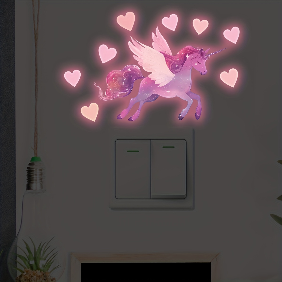 Glowing Unicorn Heart Wall Stickers for Girly Bedroom Decor