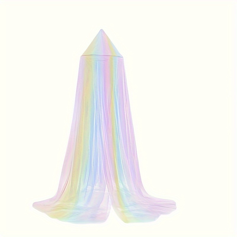 Image of 1pc Rainbow Bed Canopy, Colorful Princess Fairy Tent, Pink Dome Reading Nook, Unicorn Theme Party Decor, Colorful Dome Net No Installation