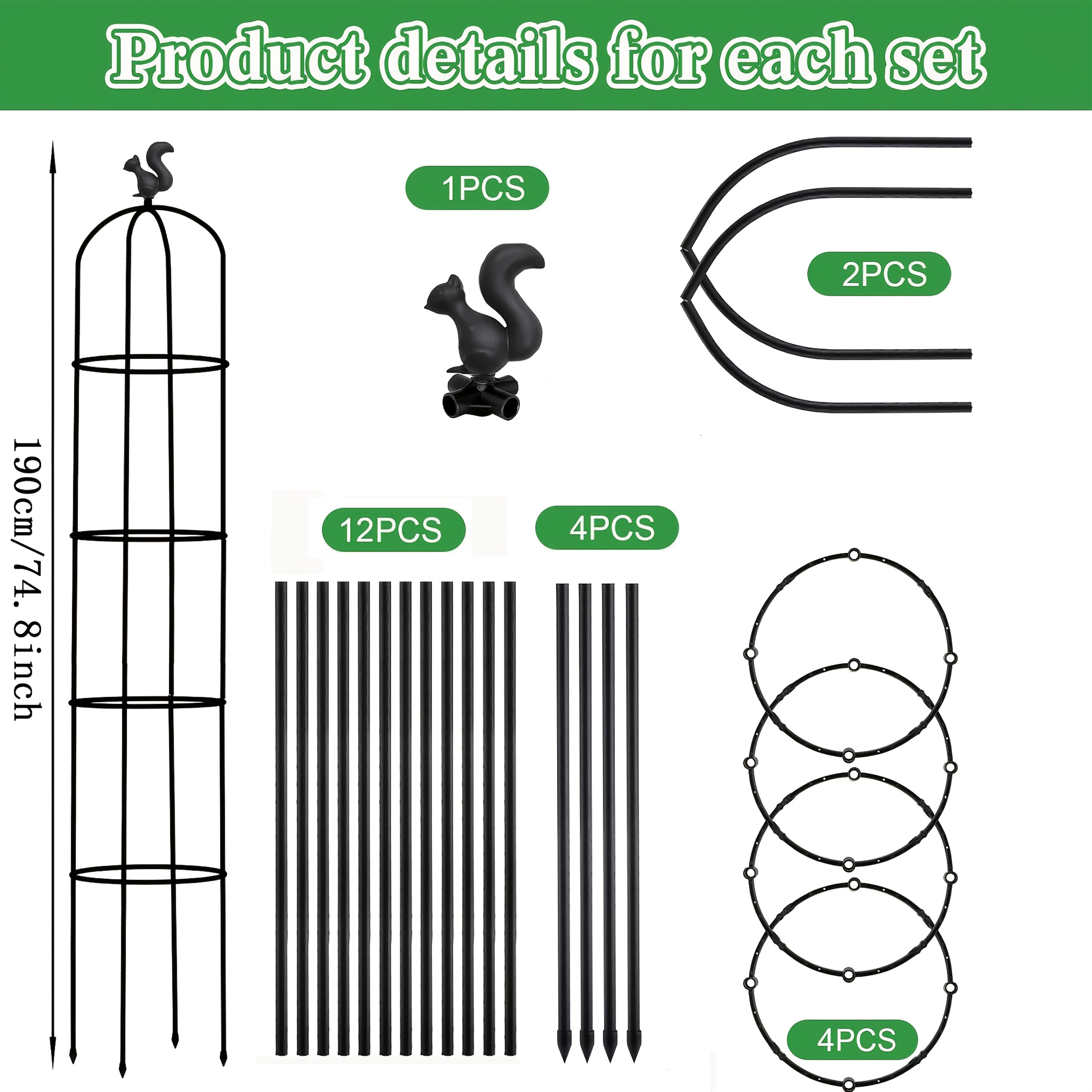 Image of Rustproof Metal Tube Garden Plant Climbing , Heavy-duty Plastic Coated, Outdoor Indoor Garden Potted Plant Stand, For Plant Flower Vegetable Fruit Vine Climbing, 61inch/74.8inch