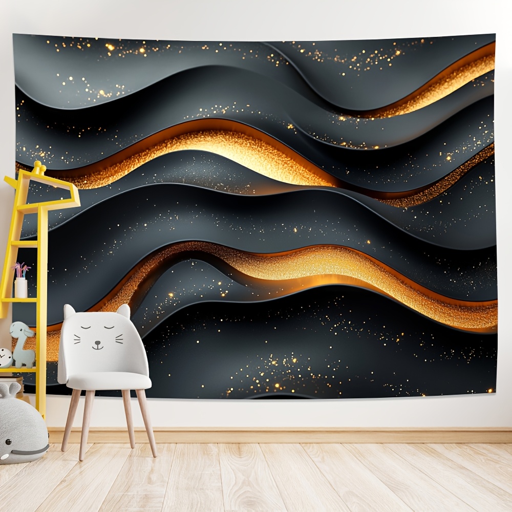 [Lightweight Design] Luxurious Polyester Backdrop | Black with Golden Accents | Versatile Decor for Indoor & Outdoor Events | Multi-Size Options | Elegant Wave Patterns | No Power Needed, Outside Decor