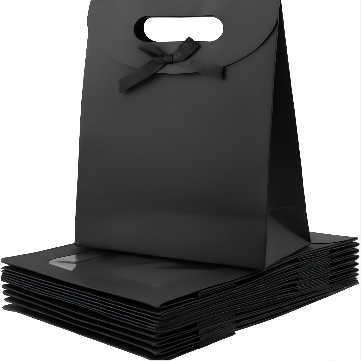 TEMU 12-pack Of Self-standing Gift Bags With Bows, Suitable For Candy Wrapping, Weddings, Christmas Parties, And Other Occasions. Black. Dimensions: