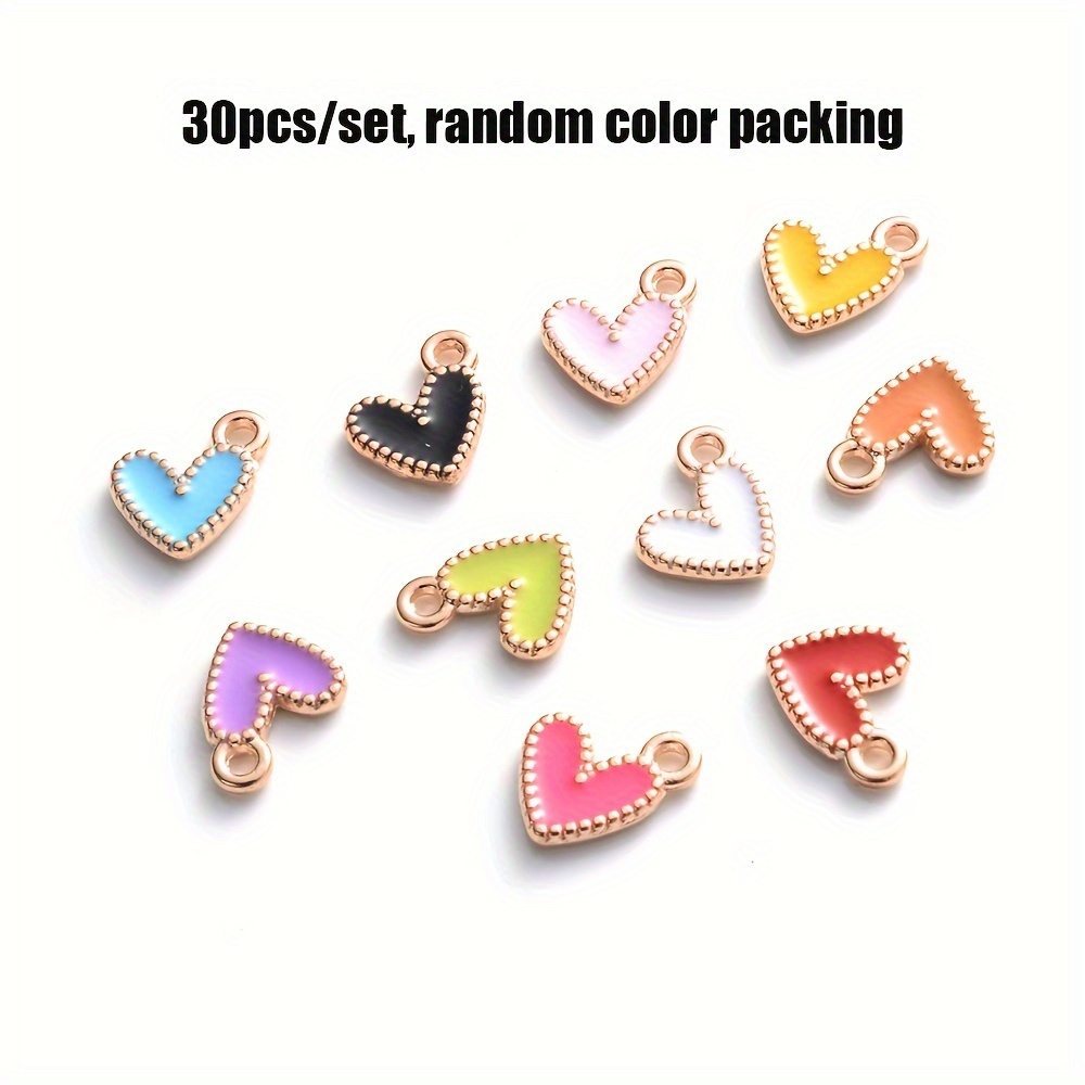Image of 30pcs/set Enamel Heart Charms Random Color Pendant Bracelet Necklace Jewelry Making Additions