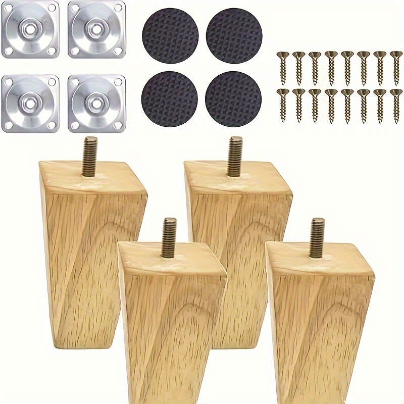 

4-pack Tapered Furniture Legs With Hardware, Solid Wood Sofa Legs For Couch, Dresser, Bed - Versatile Wooden Replacement Feet With Metal Mounting Plates & Screws