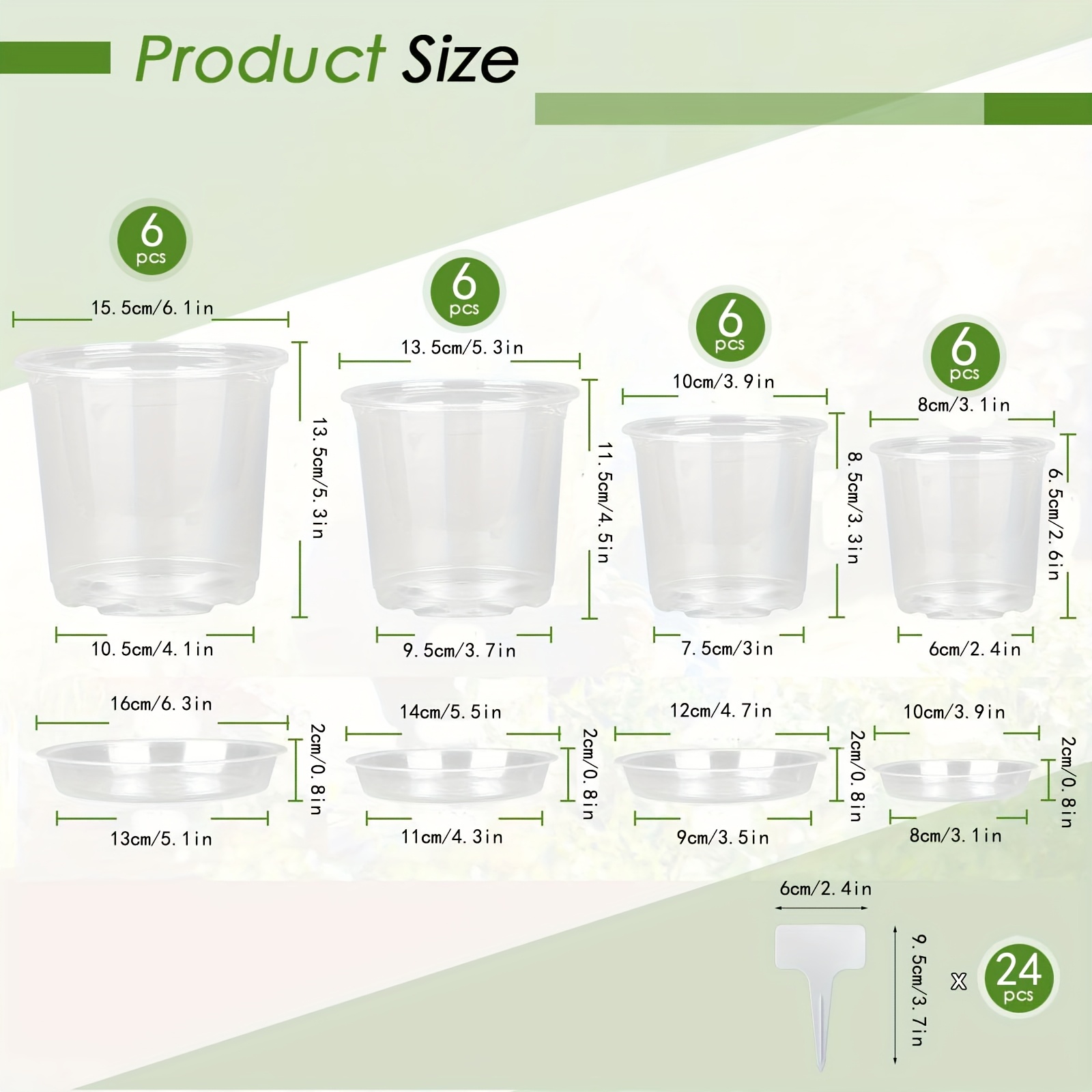 24 pack 6 5 4 3 inch clear nursery pots suit pots drainage - Temu