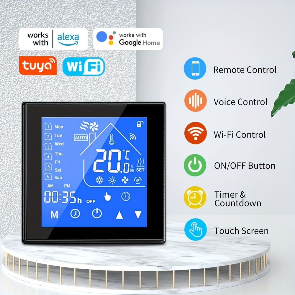 Tuya Smart WiFi Thermostat LCD Touch Screen Electric Heating Thermostat Digital Temperature Controller Supports Google Home Alexa Voice Control