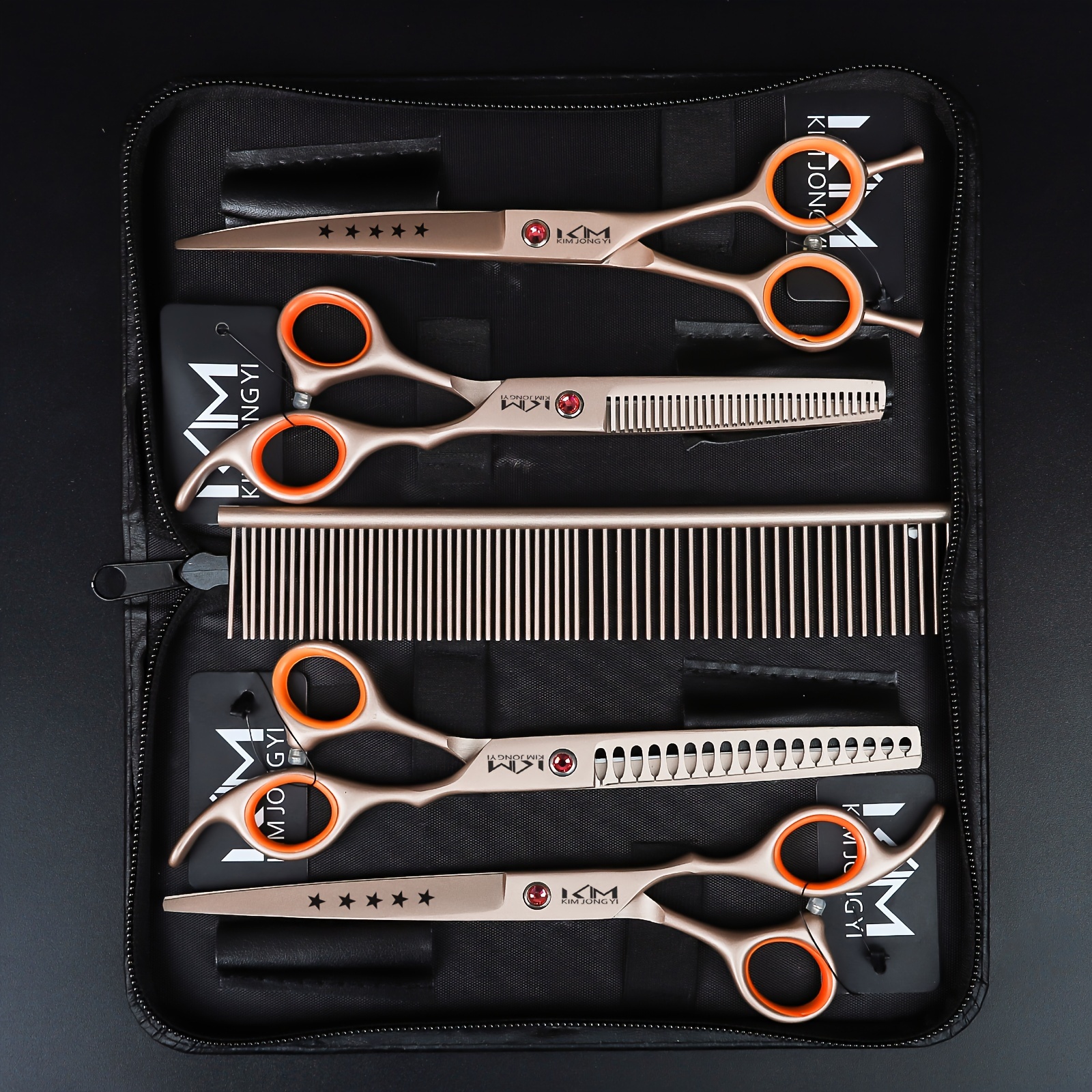 TEMU 7. 5-inch Professional Dog Grooming Scissors Set Including Straight Scissors, Fine Scissors, Curved Scissors And Coarse Scissors, A Set Of 4 (with Comb)