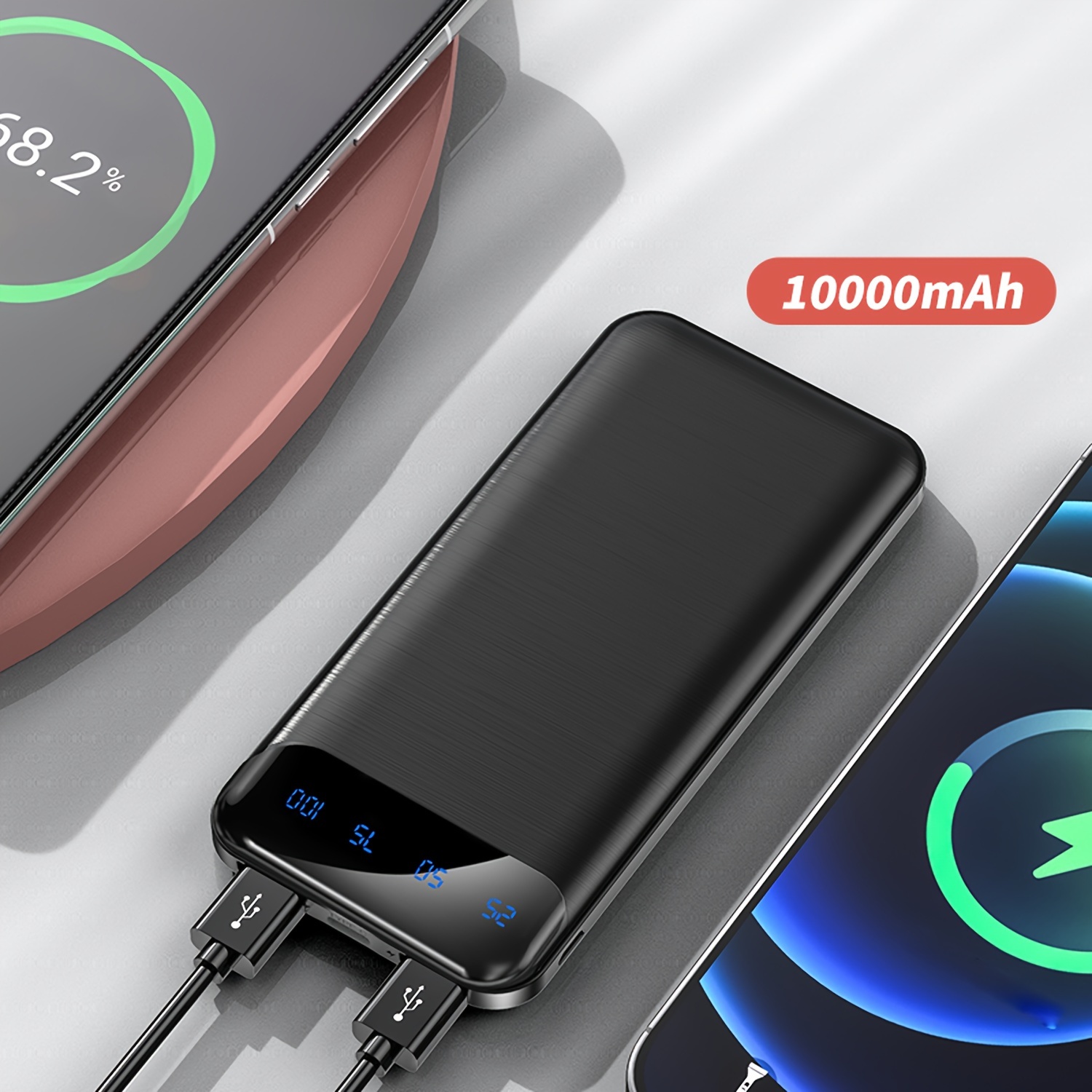 

Banque d'alimentation portable haute capacité 10 000 mAh, chargeur double sortie USB 5 V 2.1 A avec entrée Type-C et micro, compatibilité universelle pour les appareils Android/iOS